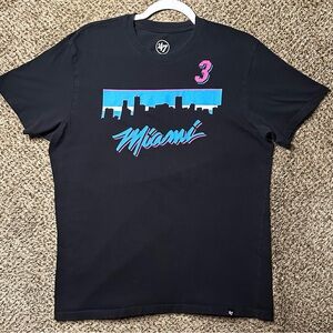 47 Dwayne wade Miami Skyline Graphic Tee - Black with Blue & Pink
